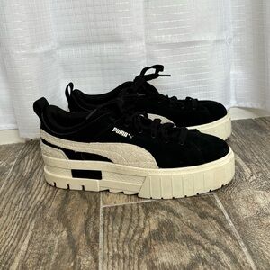 Puma Platform Mayze Raw Sneaker Shoe Black White Womens Size 10.5